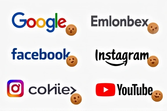 Icone di diversi servizi di terze parti che usano cookie